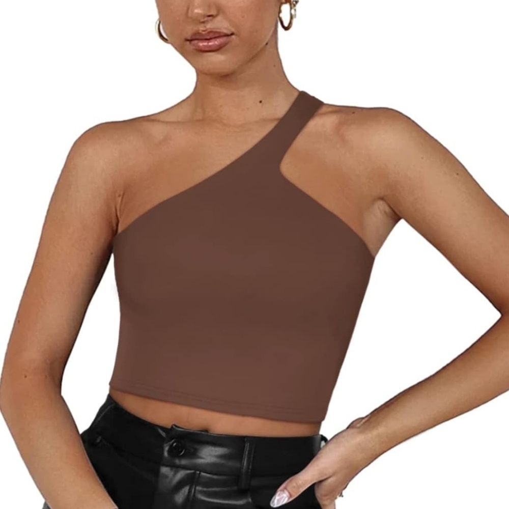 New ReoRia One-Shoulder Chocolate Crop Top Size Small